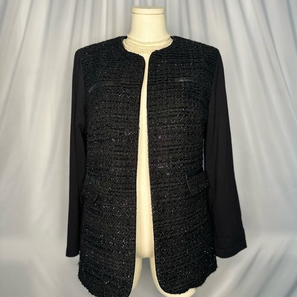 Chico's Metallic Mix Tweed Open Front Blazer (813) - Picture 1 of 11